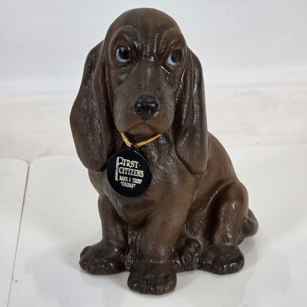 Thrifti Check First Citizens Bank Trust Co Brown Basset Hound Dog Coin Bank